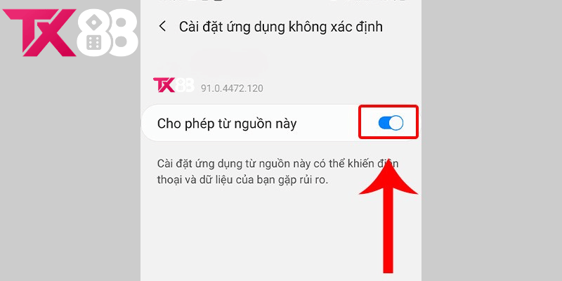 Các bước chi tiết để "Bật" cho phép cài đặt ứng dụng không rõ nguồn gốc trên Android.
